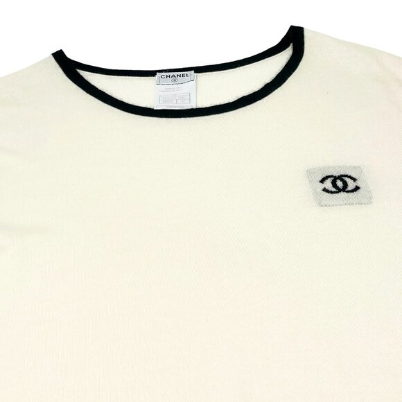 CHANEL Vintage 06C CC Mark Logo Knit Top #42 Pocket Pullover Cream [105386] - Picture 5 of 12